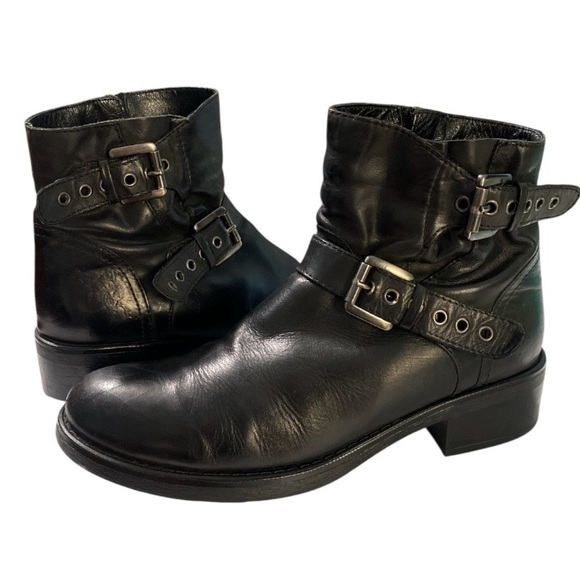 Aquatalia by Marvin K Jet Black Leather Moto Biker Ankle Boots Women’s Sz 6 1/2